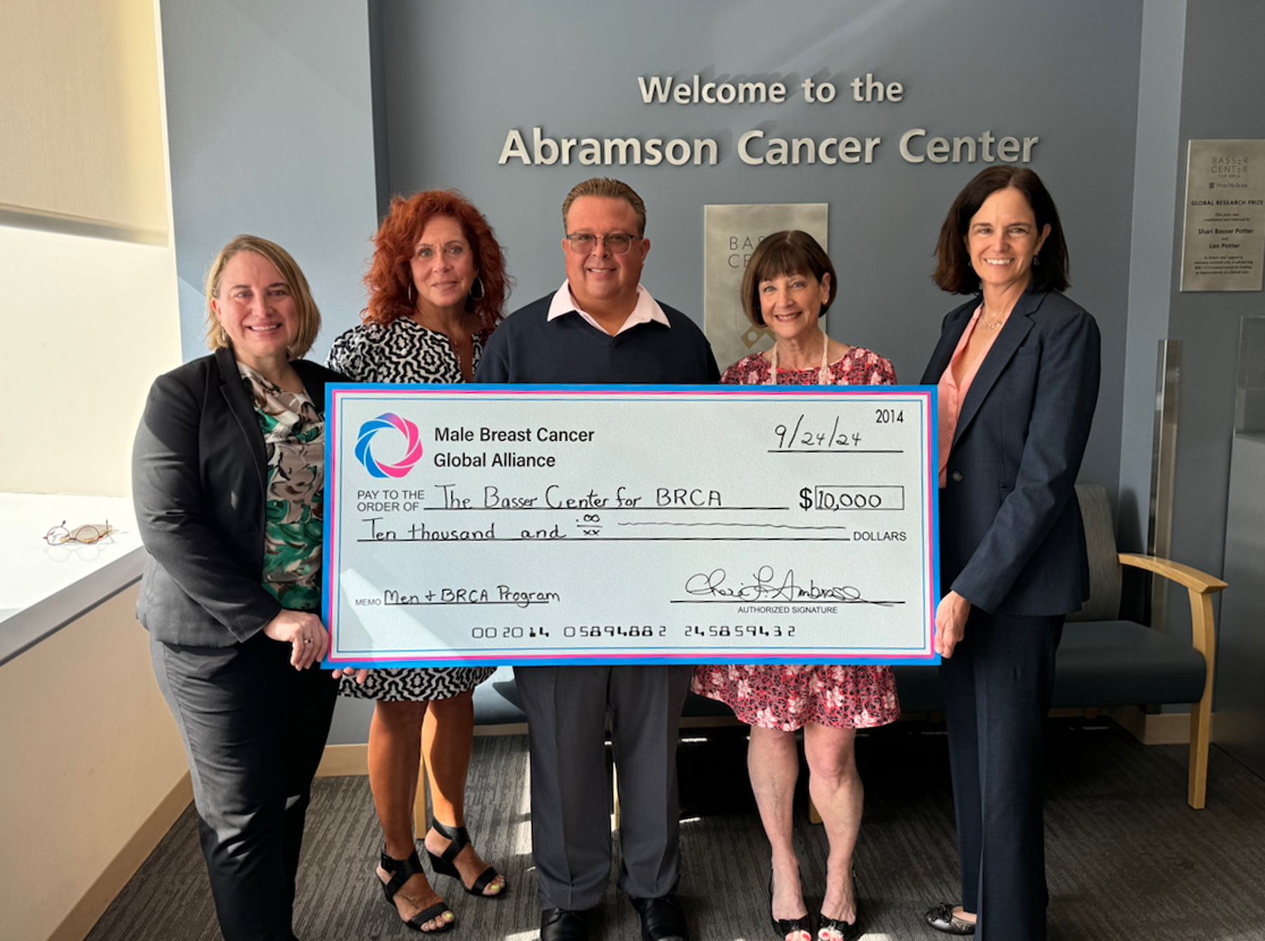 L-R: Dr. Kara Maxwell, assistant professor of Medicine & Genetics, University of Pennsylvania Perelman School of Medicine and director, Men & BRCA Program at the Basser Center; Cheri Ambrose, founder & president, Male Breast Cancer Global Alliance; Michael Landesberg, executive chef/general manager, Jackson Hall American Bar & Grill; Kathi Edelson Wolder, VP of Communications & Strategic Partnerships, Male Breast Cancer Global Alliance; and Susan Domcheck, executive director, Basser Center for BRCA.